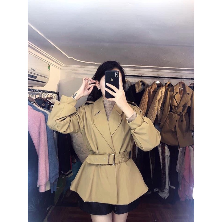 ÁO KHOÁC MĂNG TÔ KAKI PHỐI ĐAI BỤNG THẮT EO SIÊU SANG CHẢNH CHO CÁC CÔ NÀNG DIỆN TẾT -ISE SHOPP -TL