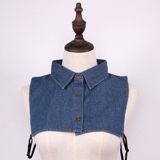 Cổ áo sơ mi giả vải denim phối nút có thể tháo rời thời trang unisex