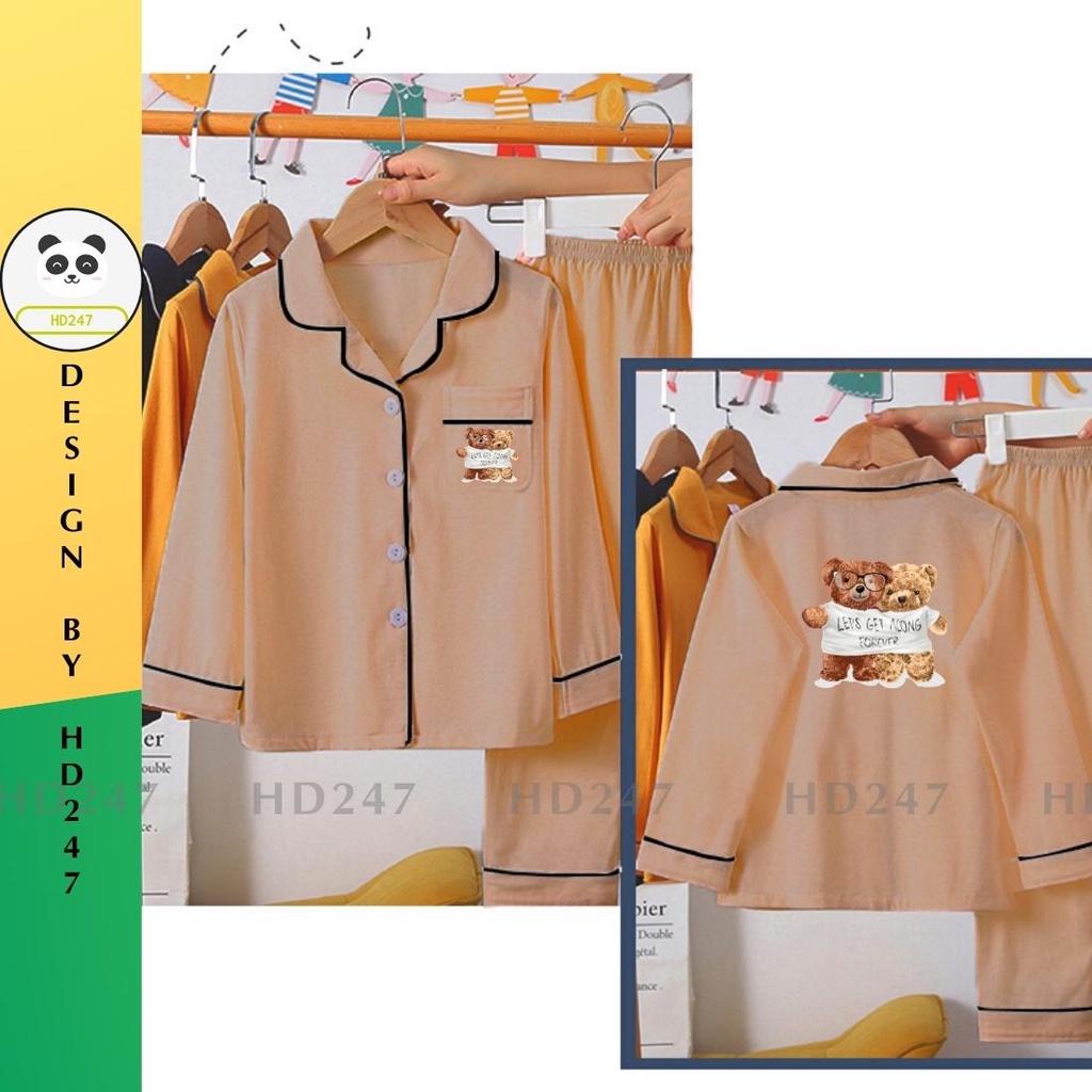 Đồ ngủ bé gái pijama mặc nhà size đại 14 đến 40kg in gấu HD247 0330