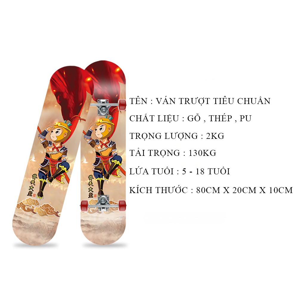 Ván trượt thể thao, ván trượt thi đấu cỡ lớn 80 cm, gỗ phong ép 8 lớp chắc chắn an toàn, tự tin thể hiện đam mê