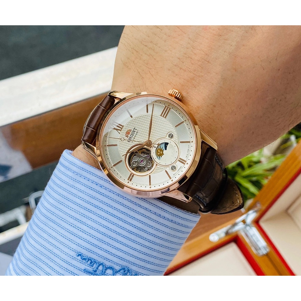 Đồng hồ nam chính hãng Orient Sun.Moon Gen 4 RA-AS0009S10B  Rose Gold - Máy cơ tự động - Kính Sapphire