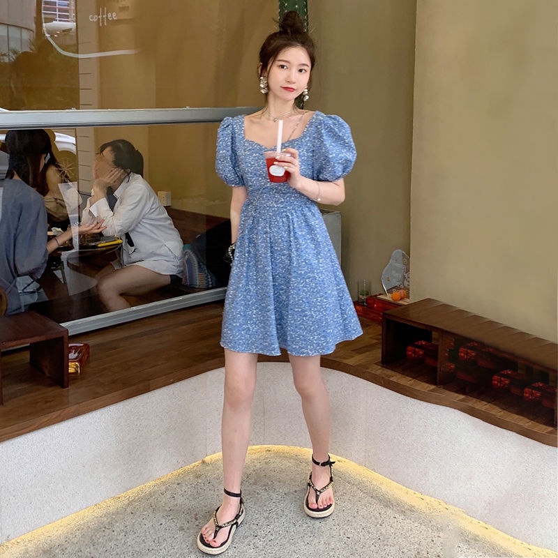 Đầm Chữ A Cổ Vuông Tay Phồng Họa Tiết Hoa Thời Trang Hàn Quốc Dành Cho Nữ 2022