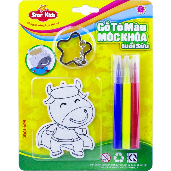 Gỗ Tô Màu Móc Khóa Tuổi Sửu K-231/2
