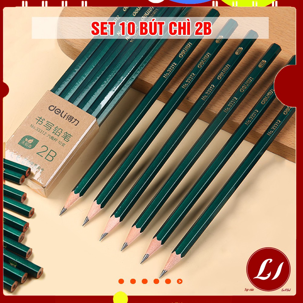 Set 10 chiếc bút chì 2B DE LI  đầu bằng - QATE0037/X