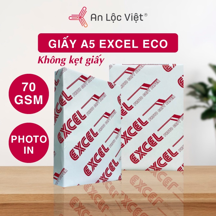 Giấy A5 Excel 70 gsm - Eco 400 tờ/ram - trắng mịn, không bụi giấy