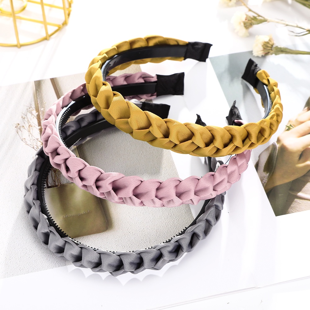 Cài Tóc Haimeikang Bản Rộng Bện Dây Màu Trơn Thời Trang Đơn Giản
