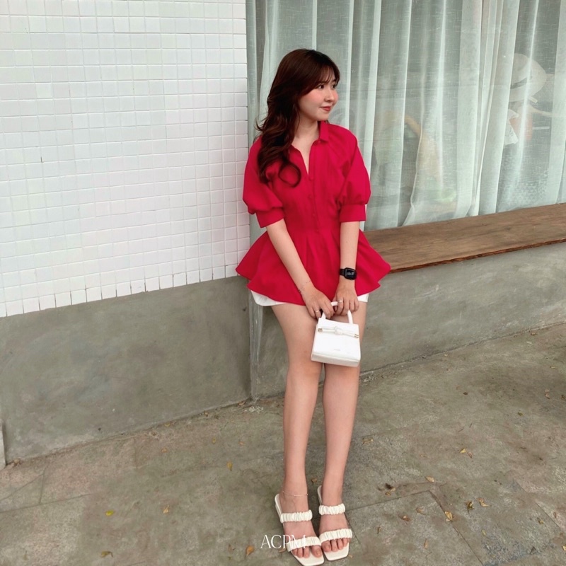 Daiya Shirt / Áo tay bồng xếp ly hồng