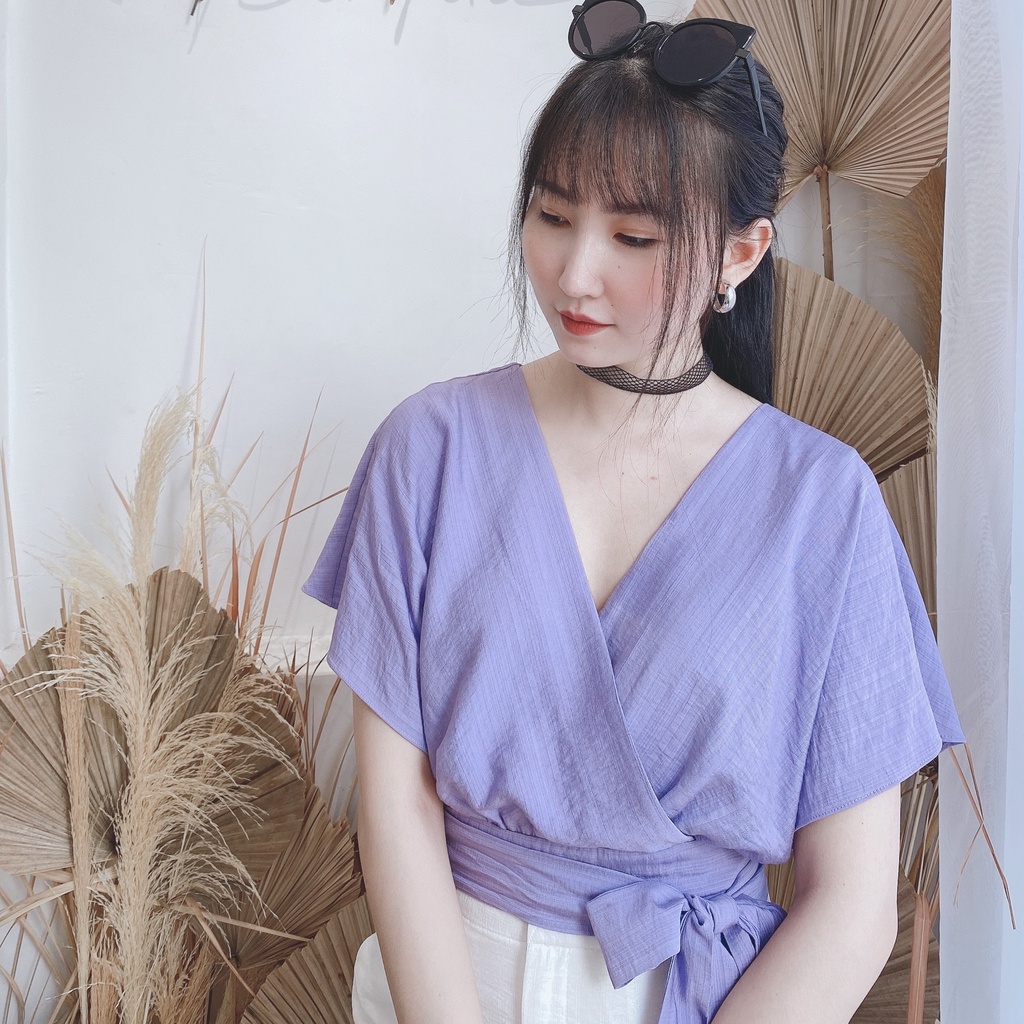 Áo Tay Cánh Dơi Thắt Nơ Eo Tím Hot Trend- HOO DESIGN