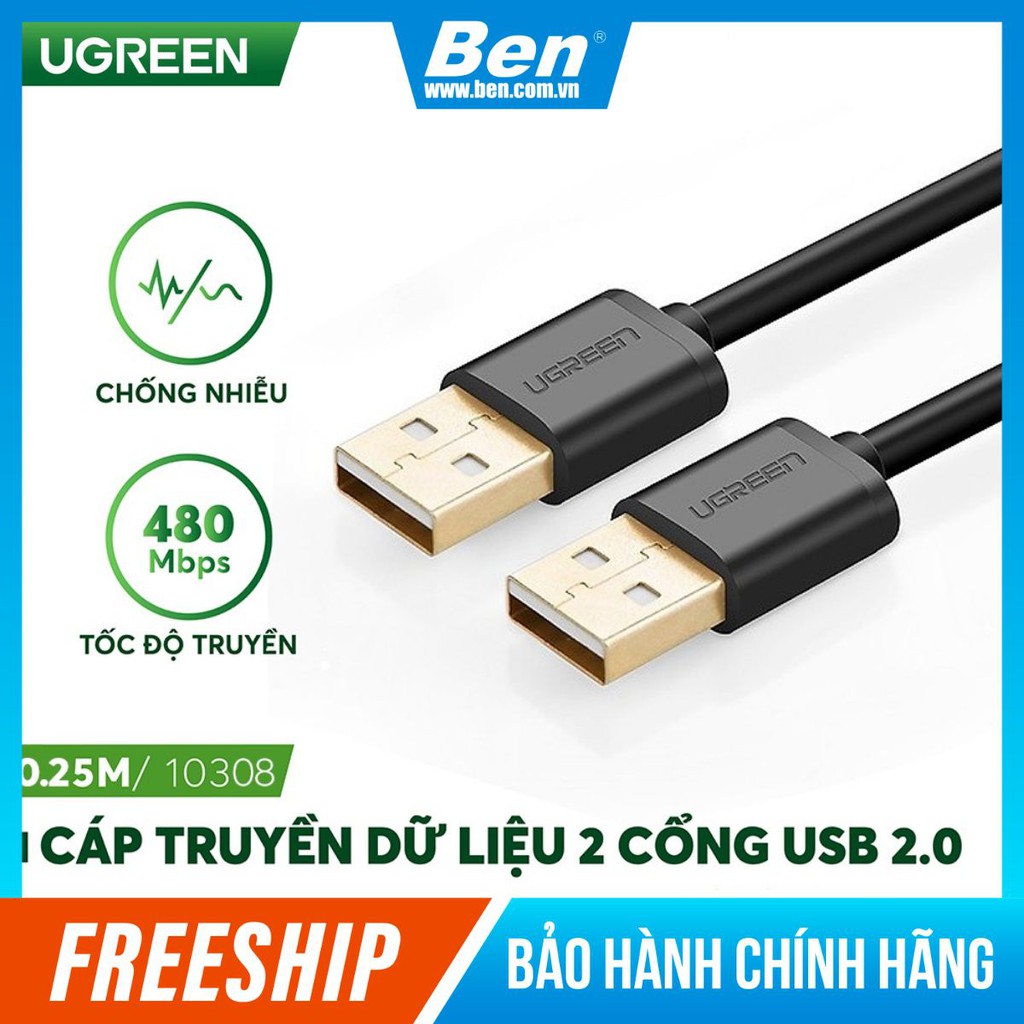 Dây cáp truyền dữ liệu 2 cổng USB 2.0, dài từ 0.25-3m chính hãng UGREEN US102