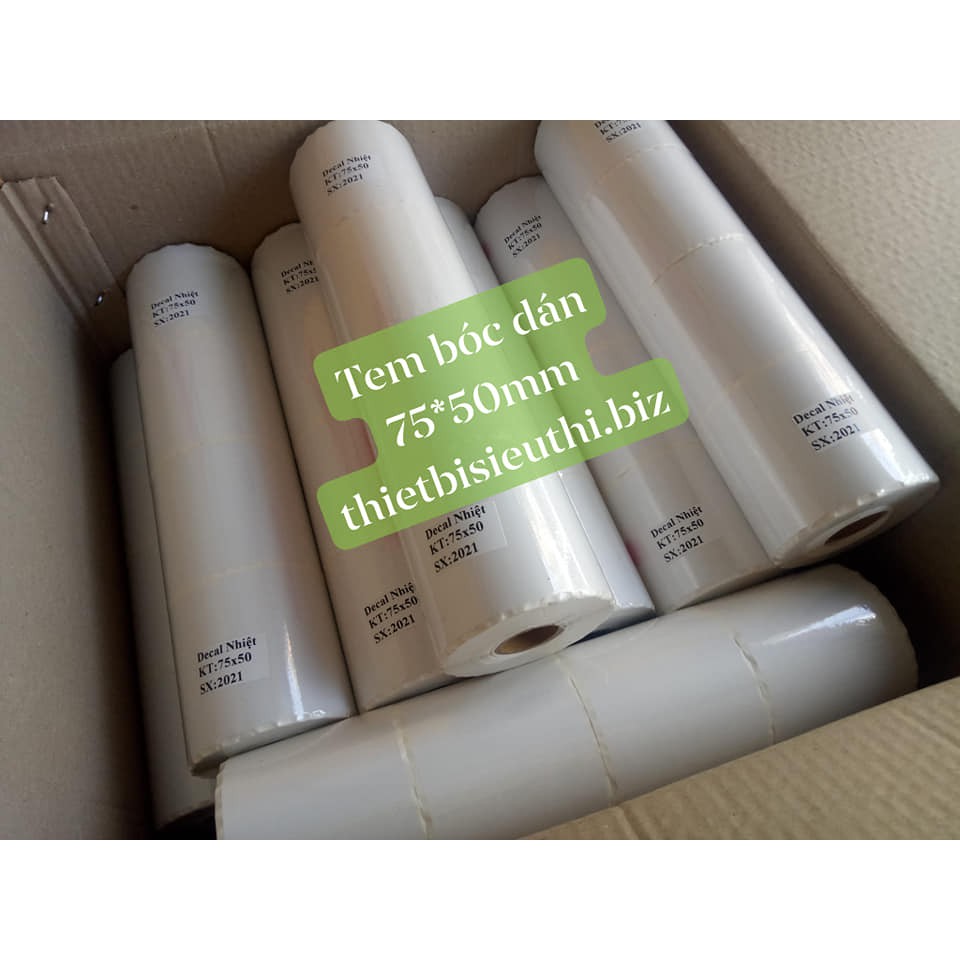 Giấy in tem mã vạch nhiệt khổ 75*50mm cuộn 30m