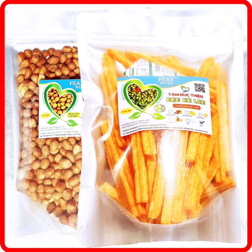 Combo 2 Túi: Đậu Phộng Rang Muối 500GR và Túi Bánh Khoai Tây Phô Mai Que &amp; Đậu Hà Lan 205GR Tâm Đức Thiện