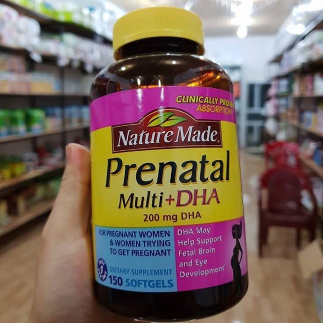 Vitamin tổng hợp bầu Nature Made Prenatal Multi + DHA, Mỹ  bổ sung dinh dưỡng, DHA cho mẹ bầu và sau sinh
