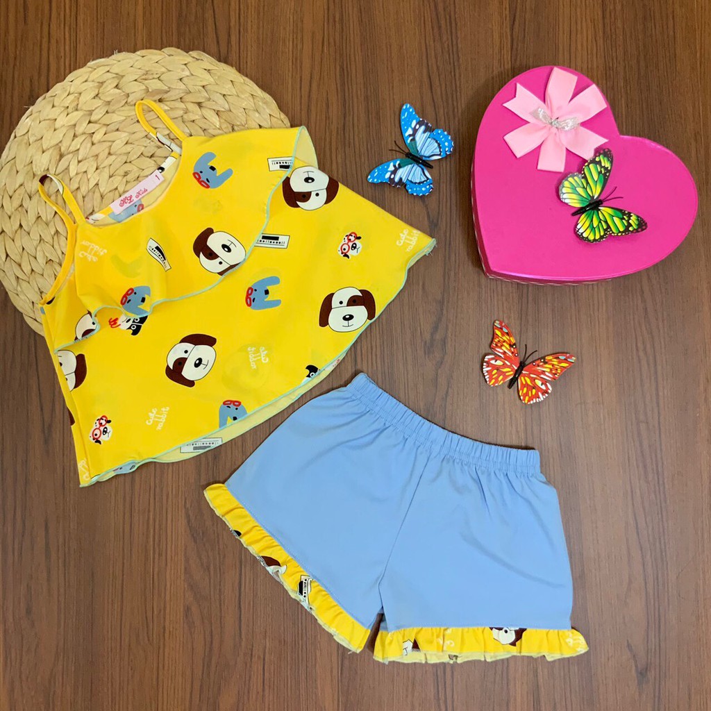 Bộ Pijama hè 2 dây quần đùi bé gái vải Lụa mềm mịn (10-30kg) - Hirokids