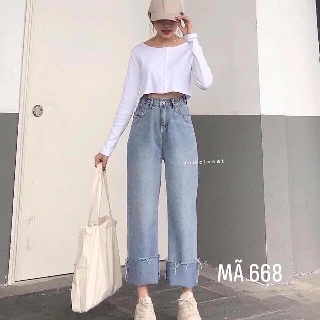 quần bò nữ suông, quần bò nữ dáng suông chất vải xịn AT45