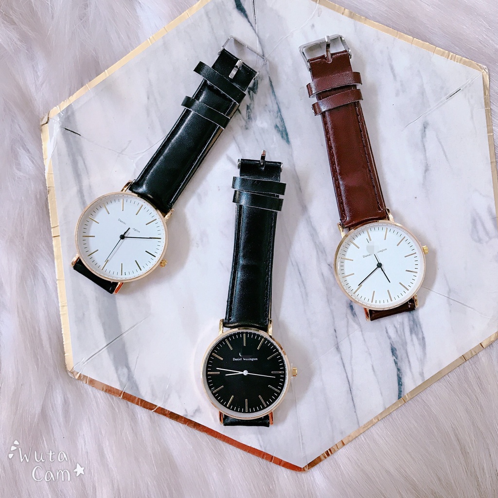 Đồng hồ nam da .d.w. mặt gạch viền vàng