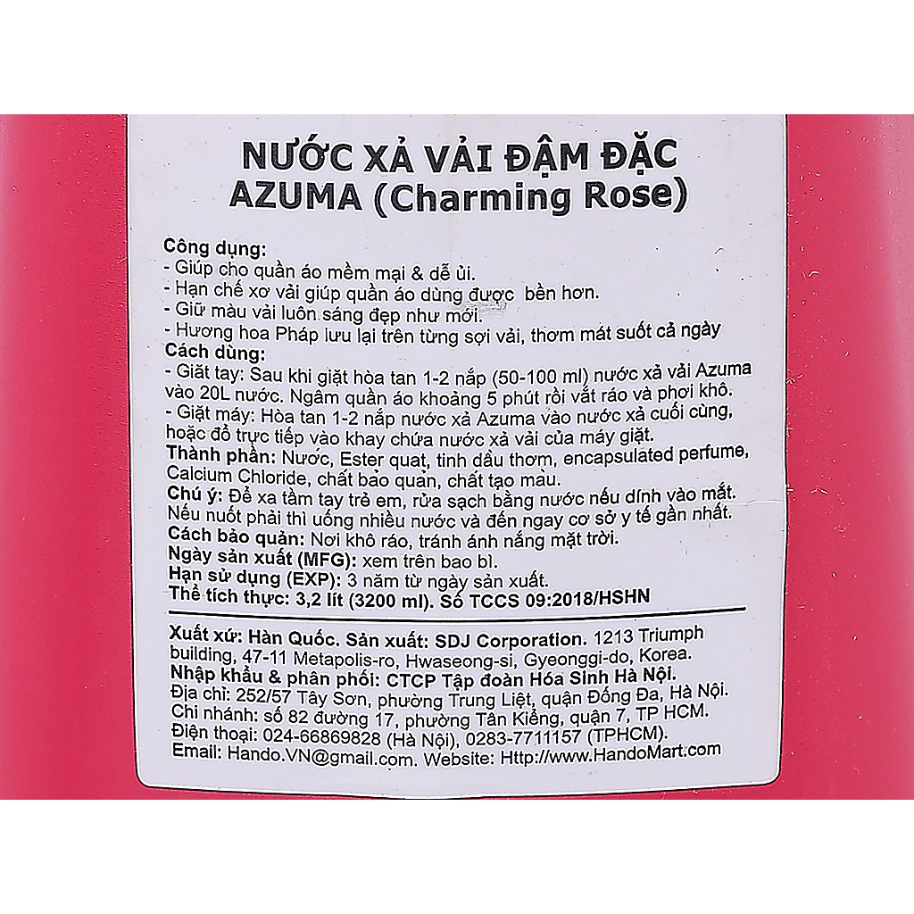 [HÀN QUỐC - MỀM VẢI - THƠM DỊU NHẸ] Nước xả vải AZUMA đậm đặc 3.2L