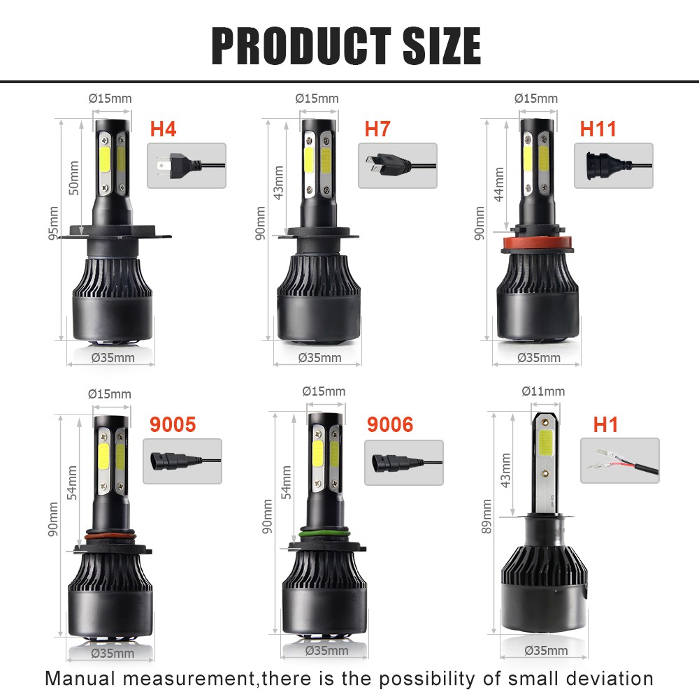 Bóng đèn pha Led 4 mặt 10000lm H4 H1 H7 H8 H9 H11 H16 9005 Hb3 9006 Hb4 3000k 6000k 8000k cho xe hơi UNi-SHiNE