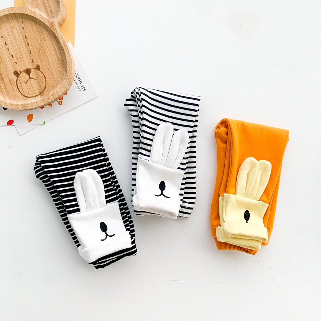 Quần Tất Cotton Dày Dặn Họa Tiết Kẻ Sọc Tai Thỏ Dễ Thương Cho Bé Sơ Sinh 0-2 Tuổi