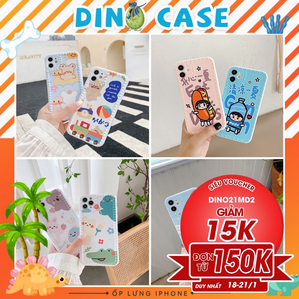 Ốp lưng iphone - Ốp iphone viền chấm bi Khủng long thỏ Koala 7plus/ 8plus / x / xs / xs max / 11 /11 promax Dino Case