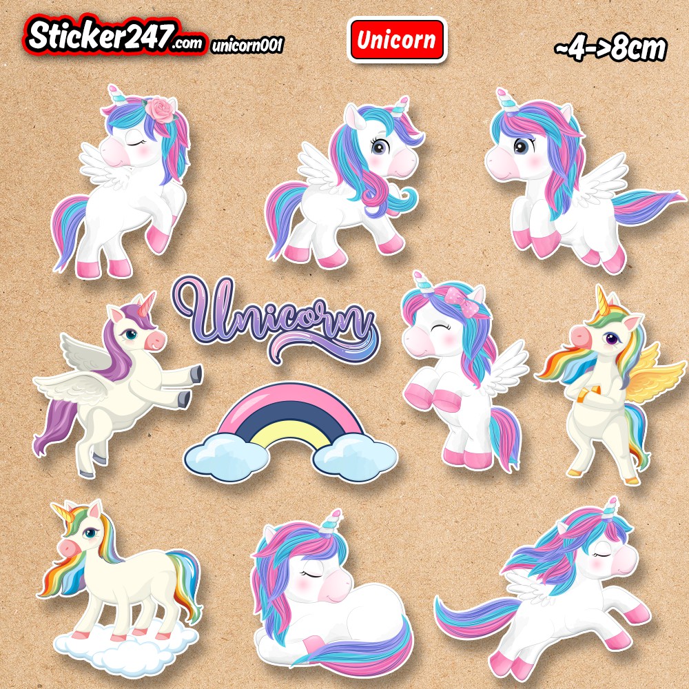 Sticker Unicorn 𝑭𝒓𝒆𝒆𝒔𝒉𝒊𝒑 Hình dán dễ thương, chống nước hình dán xe, vali, đàn, laptop, ván trượt, ipad