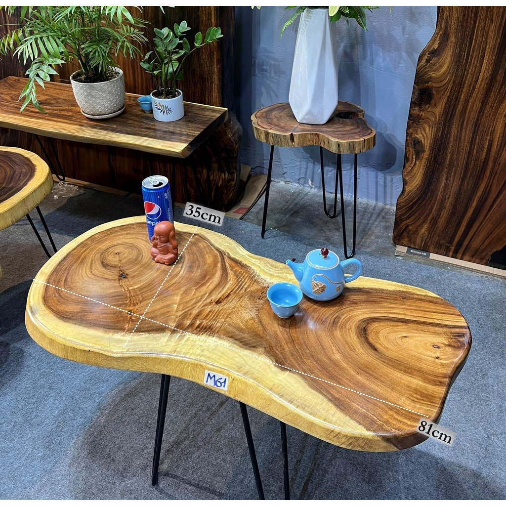 Mặt Bàn Ghế Gỗ Tròn Me Tây, Tấm Gỗ Tự Nhiên Decor