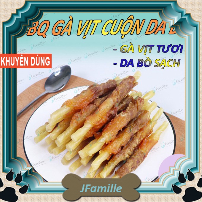 Đồ Ăn Vặt Cho Cún JFAMILLE, BBQ Gà Vịt Cuộn Da Bò, Snack Gặm Cho Thú Cưng, Loại Bỏ Mảng Bám, JF100