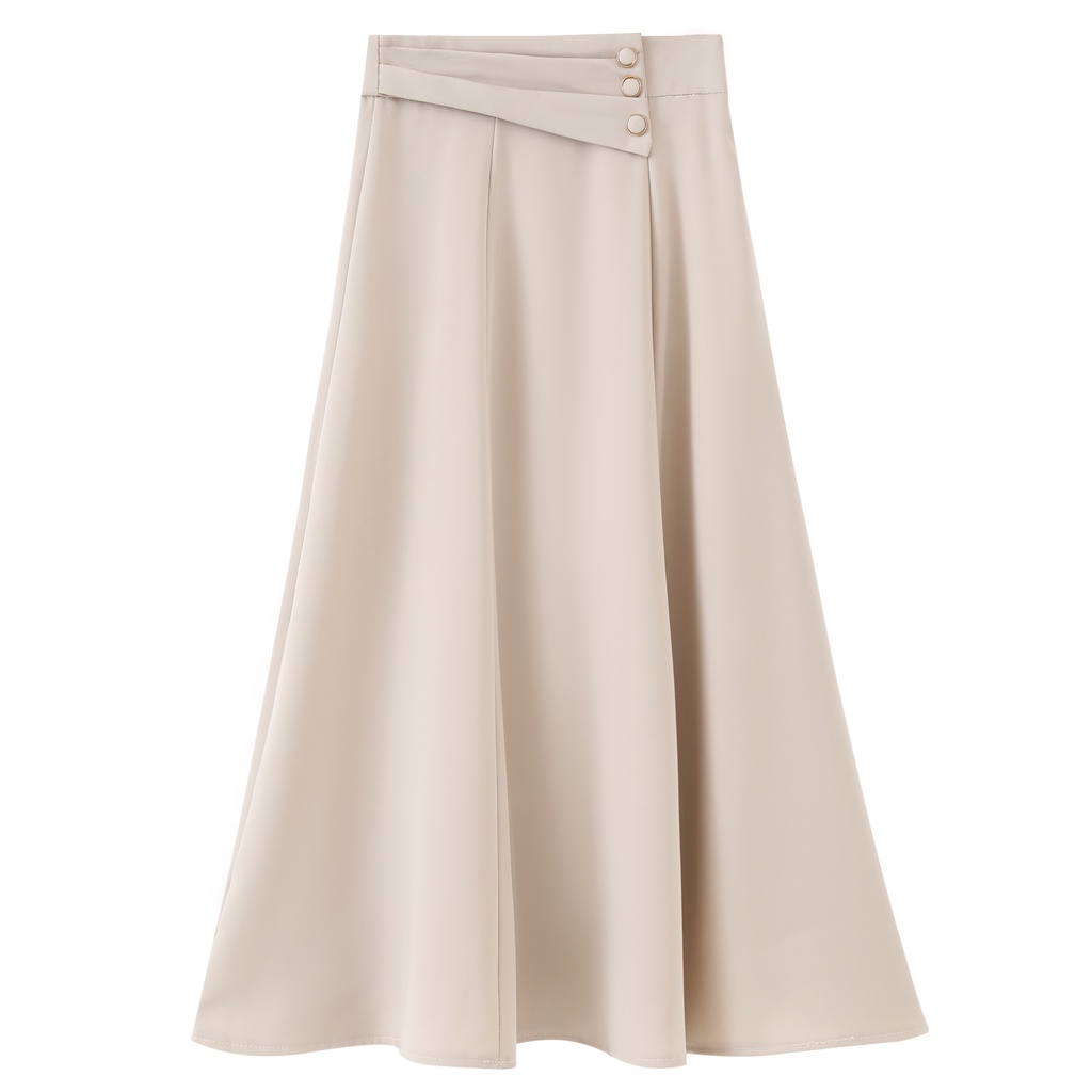 Chân váy xòe dáng dài trẻ trung lưng cao chân váy công sở hàn quốc, xòe 6 mảnh vạt bụng 3 cúc d68cm