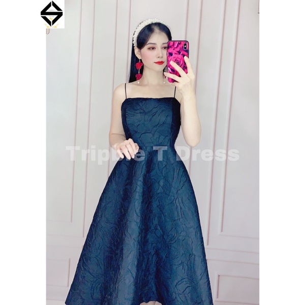 Đầm xoè gấm 2 dây sang trọng dễ mặc TRIPBLE T DRESS - size M/L - MS245V