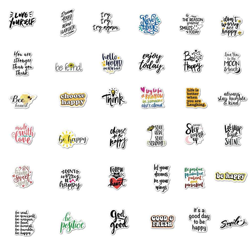Bộ 50 Miếng Dán Chống Thấm Nước Họa Tiết Graffiti Tiếng Anh Dùng Trang Trí Ván Trượt / Laptop