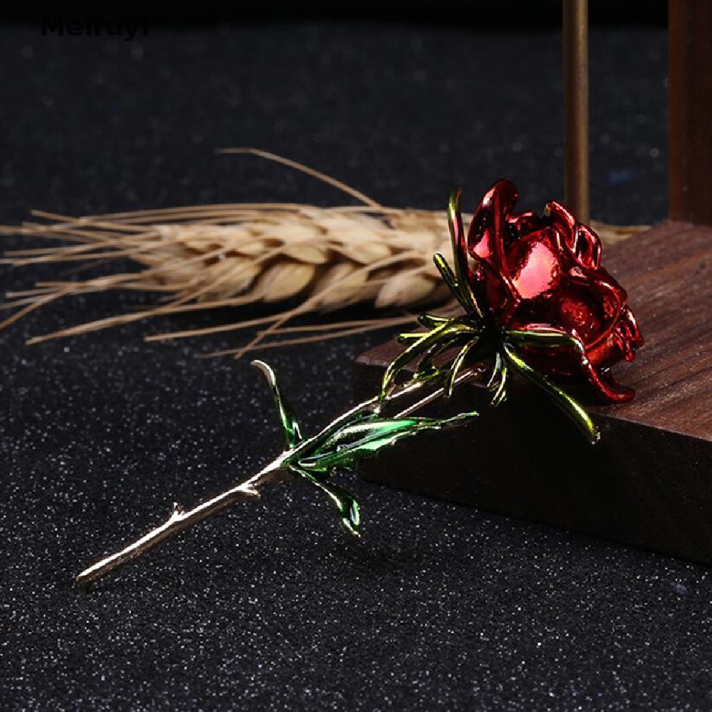 [Meifuyi] Fashion Enamel Rose Flower Lapel Brooch Scarf Pin Wedding Women Jewelry Gift COD