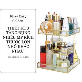 Kệ Khay Đựng Mỹ Phẩm Golden Xoay 360 Độ