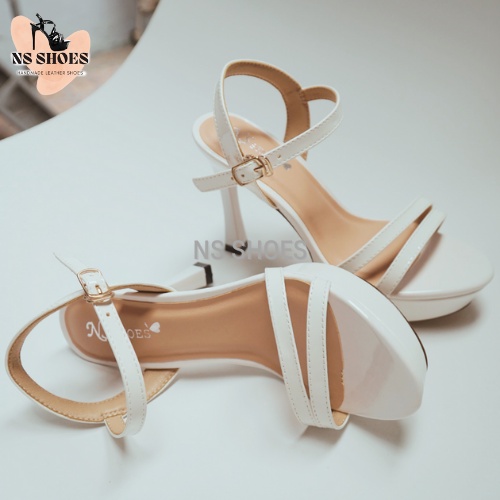 Sandal cao gót da bóng mềm 2 dây chéo 10cm thanh lịch, êm chân, tôn dáng - NS2134