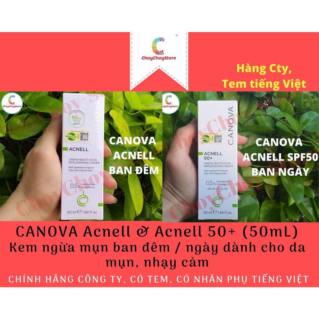 [TEM CTY] CANOVA Acnell &amp; Acnell 50+ (50mL) - Kem ngừa mụn ban đêm / ngày dành cho da mụn, nhạy cảm