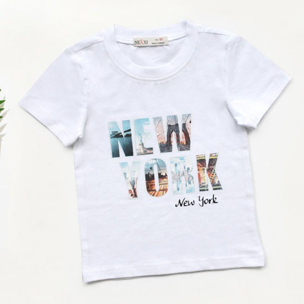 Áo thun bé trai in New York trung size đại cồ áo cho cả giá đình
