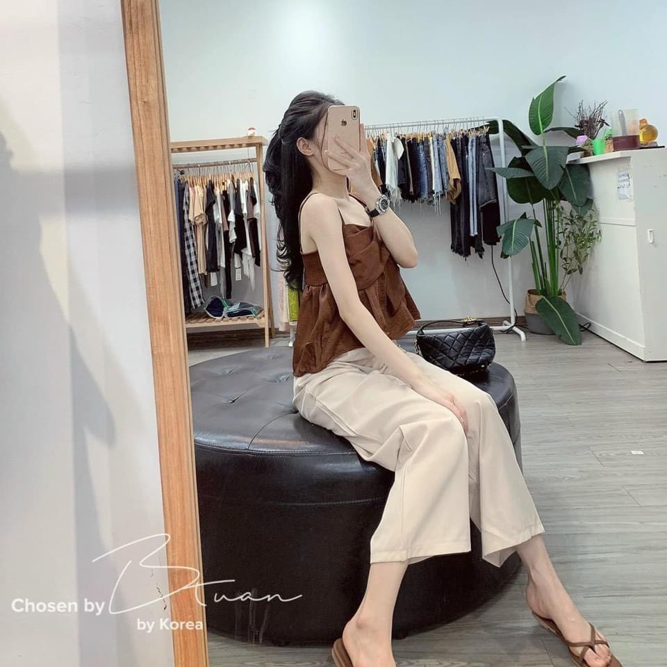 Set áo 2 dây Nơ ngực mix quần sớ sau lưng chun