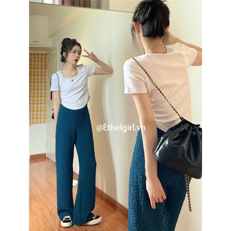 Áo Thun Tay Ngắn Màu Trắng Thiết Kế Không Đồng Đều Thời Trang Theo Phong Cách Hàn Quốc Cho Nữ