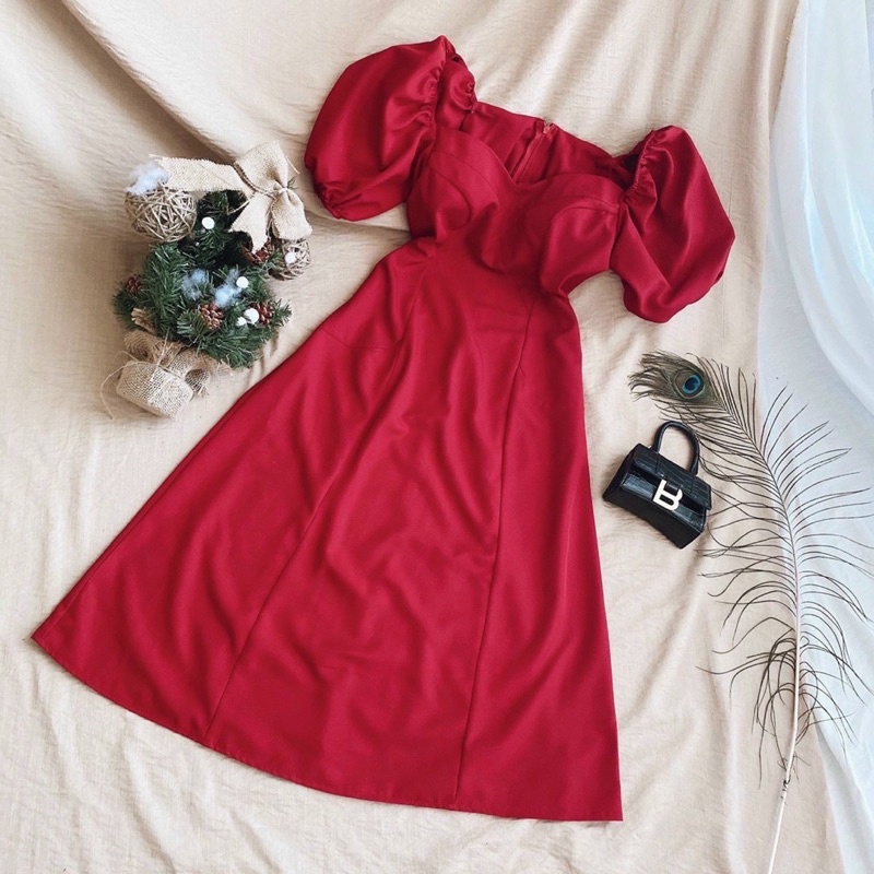 Đầm đỏ cổ V basic (kèm hình thật) | BigBuy360 - bigbuy360.vn