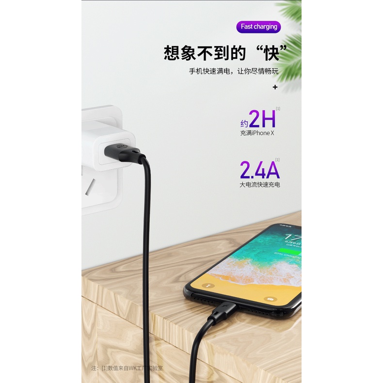Cáp Sạc Điện Thoại , CNS.365 092-105 Đủ Dòng Chống Gãy Gập, Hàng Chính Hãng WK - Dài 1m 2m Chuẩn 2.4A