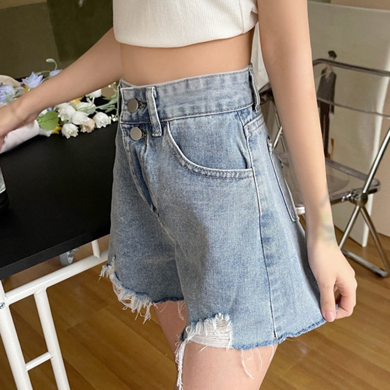 Quần Short Jeans Lưng Cao Ống Rộng Thời Trang Cho Nữ