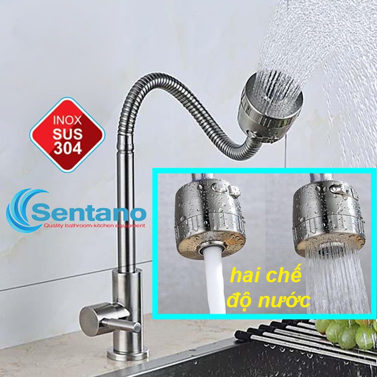 Vòi rửa chén bát lạnh STN-504 inox 304 phun sương 2 chế độ cần mềm