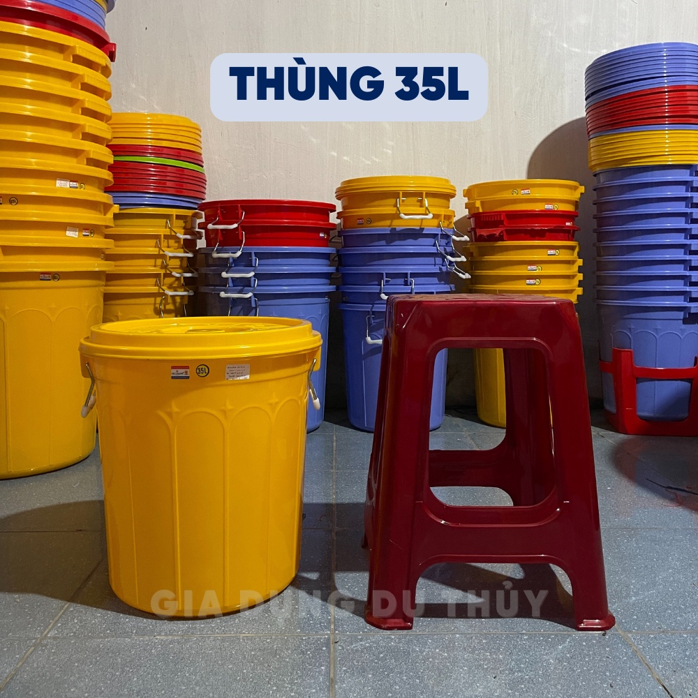Thùng nhựa đựng nước có nắp 35L, xô nhựa lớn đựng nước đựng gạo nhựa PP chính phẩm - THÙNG GẠO 35L VIỆT THÀNH