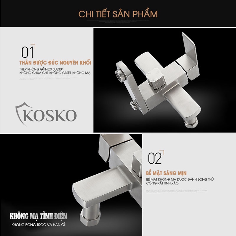 Bộ sen cây tắm nóng lạnh Inox SUS304 vuông  Không chì an toàn cho sức khỏe