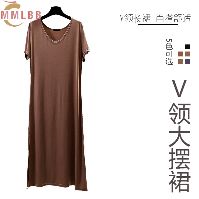 Đầm Dài Dáng Chữ A Tay Ngắn Cổ Chữ V Màu Đen Trơn Phong Cách Hàn Quốc Size L-XL Thời Trang Mùa Hè Cho Nữ