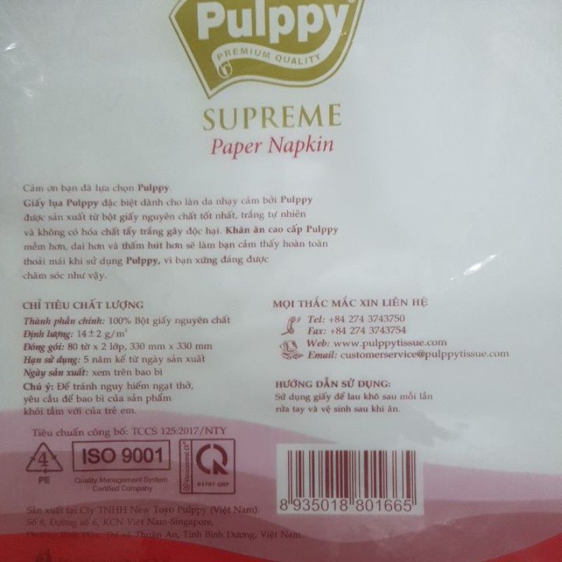 Khăn Giấy Vuông Pulppy Khăn Ăn Cao Cấp Supreme Paper Napkin Thật Dai Và Mềm Mại(Đỏ)