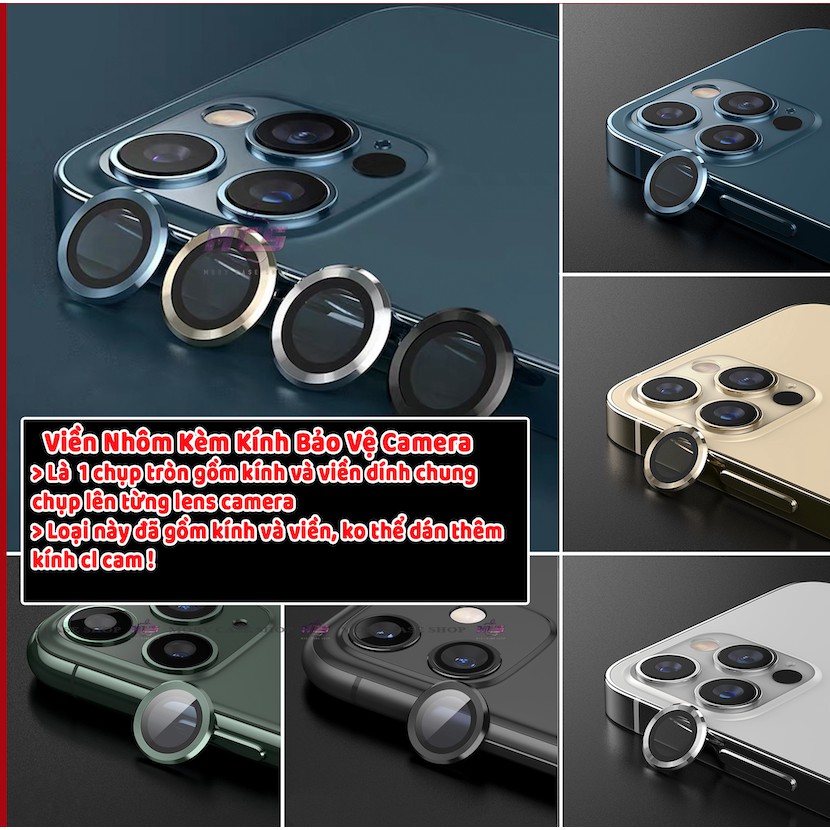 Bộ chụp viền kèm kính cho camera iphone 13,13promax, 12promax,12pro,12,12mini,11promax,11pro,11