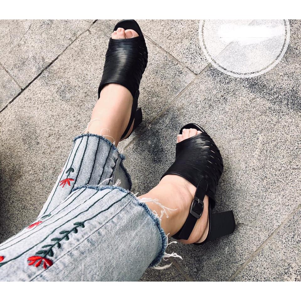 Xăng Đan Nữ Da Thật Gót Trụ Cao 7cm VNXK