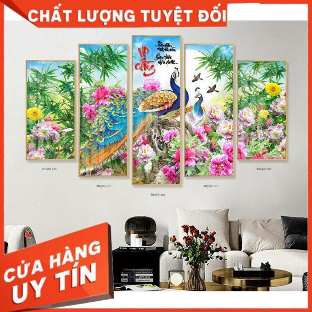 Tranh treo tường 3D 5 tấm đối xứng  - "Phu thuê viên mãn" ,khổ chuẩn,tranh hiện đại phủ bóng gương