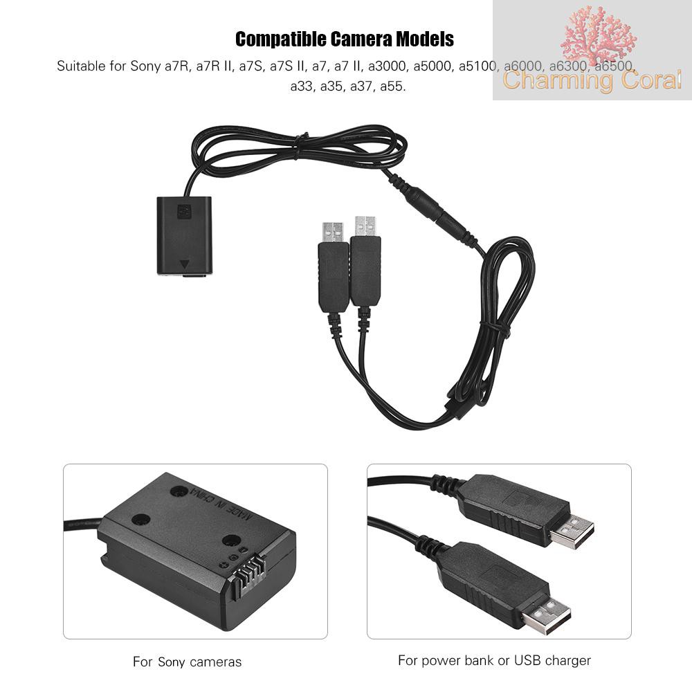 CTOY Andoer Dual USB Power Kit AC Adapter Replacement NP-FW50 DC Coupler Dummy Battery Fully Decoded for Sony NEX-3 series, NEX-5N/5R/5C/5T series, NEX-6 series, NEX-7 series, a5000, a6300, a6000, A33,DSC-RX10 RX10 II Camera