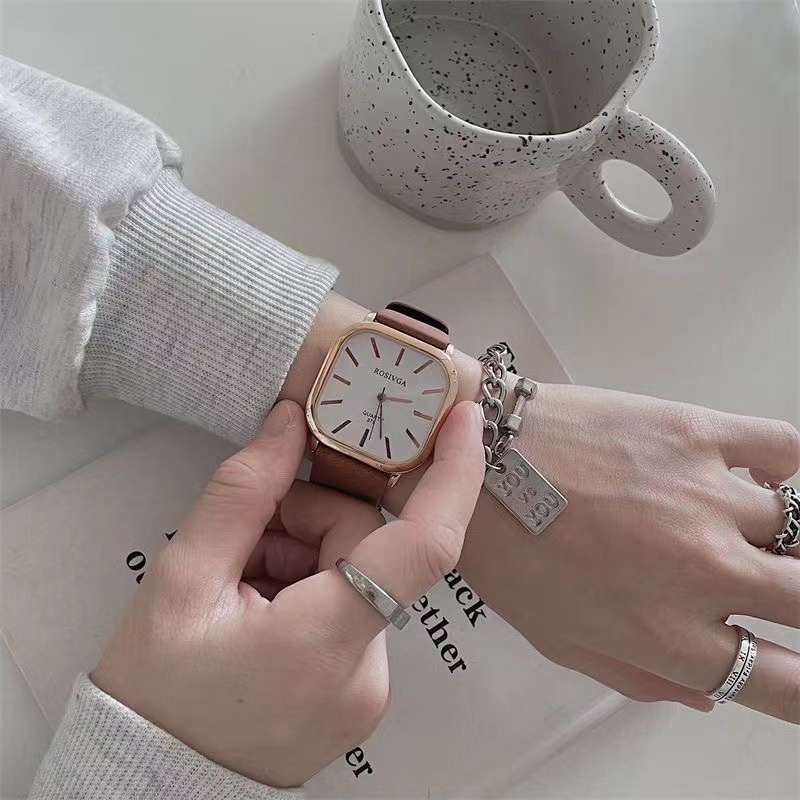 Đồng Hồ Đeo Tay Mặt Vuông Phong Cách Hàn Quốc Thời Trang Cho Nam Và Nữ