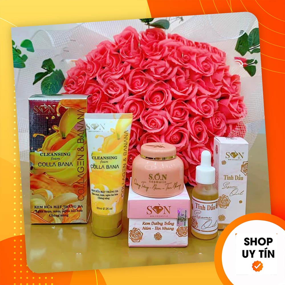 [Chính Hãng] Combo Kem Face SON Màu Tím Giảm Thâm Nám + Tinh Chất Dầu Mè + Sữa Rửa Mặt Chuối Collagen